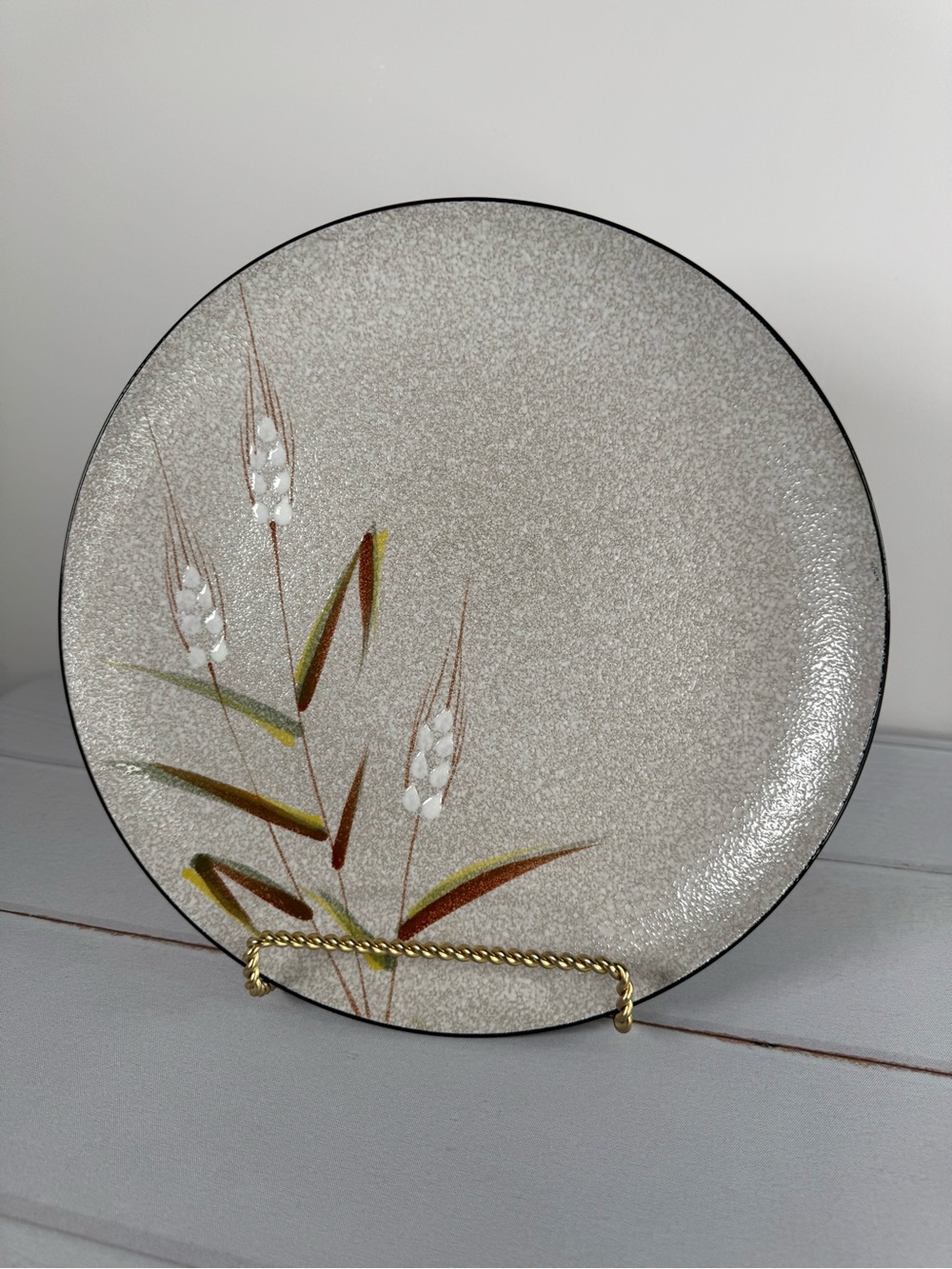 Vintage UCAGCO Wild Rice Stoneware Dinner Plate Japan Speckled Black Gold Trim